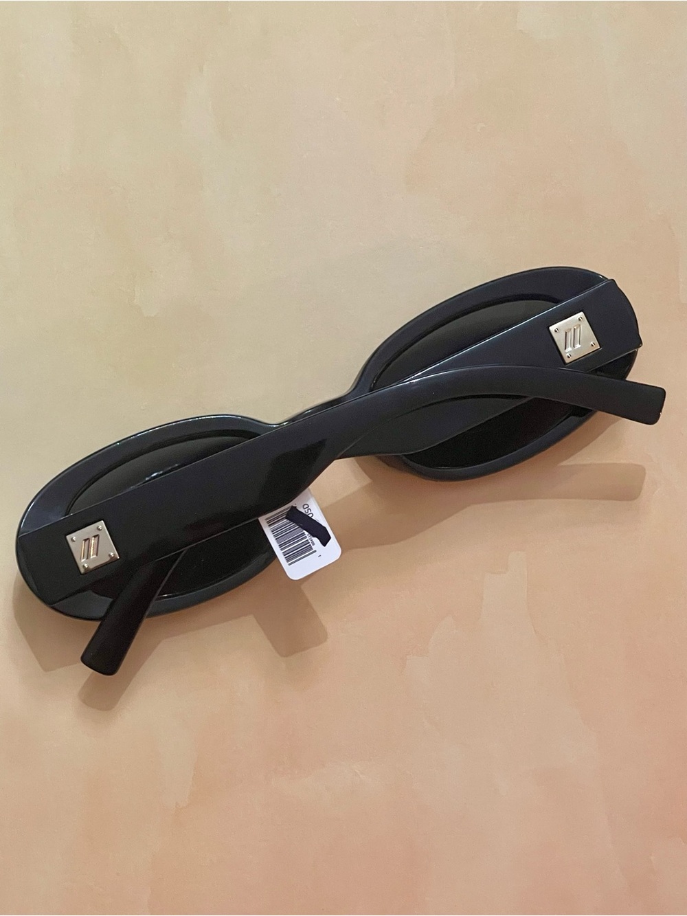Free People Glossy Black Slim Oval Retro Boho Sunglasses with gold accents - Picture 8 of 15